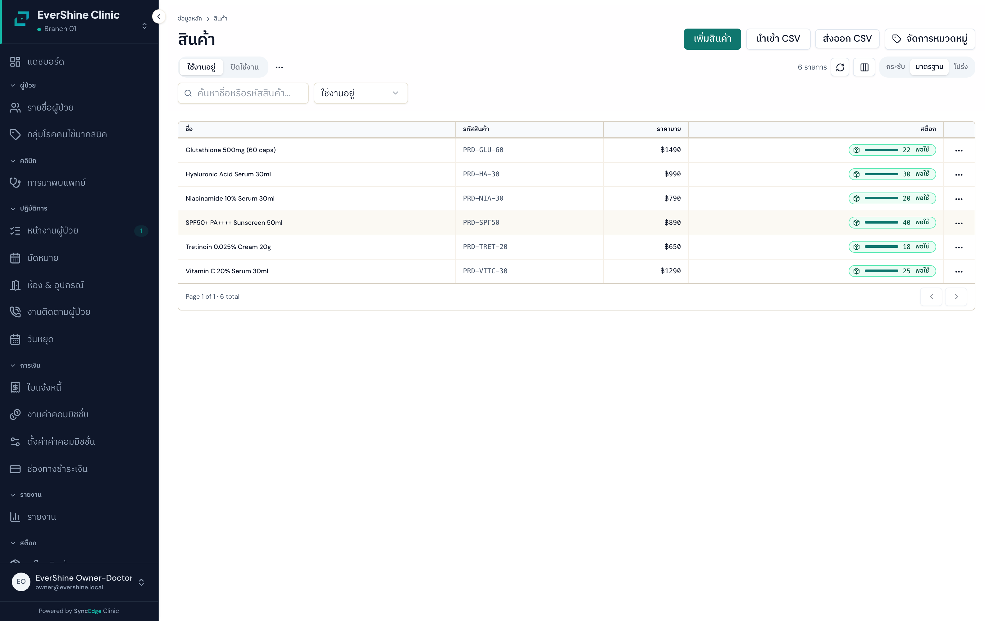 ตัวอย่างหน้าจอ หมวดหมู่สินค้า (Product Categories)